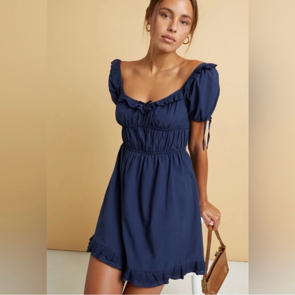 PacSun Navy Blue Puff Sleeve Dress